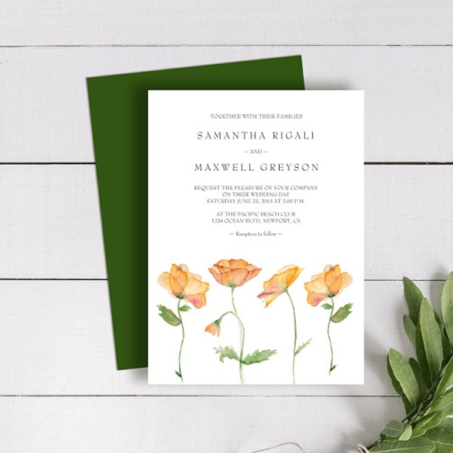Convites para Casamento Papagaios Laranja Aquarela (Zazzle wedding invitations orange floral watercolor art by Victoria Grigaliunas)
