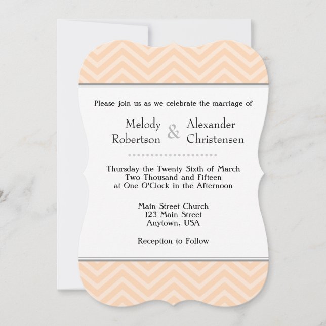 Convites para Casamento Peach Chevron (Frente)