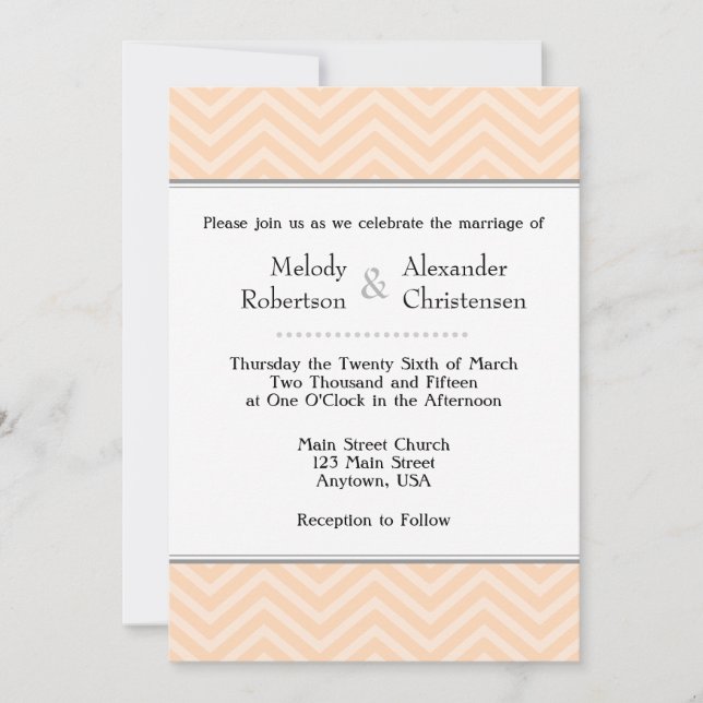 Convites para Casamento Peach Chevron (Frente)
