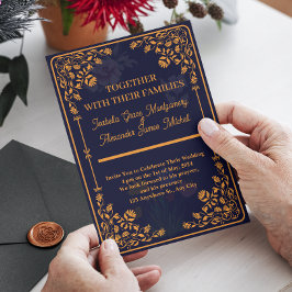 Convites para Casamento Real Azul e Dourado