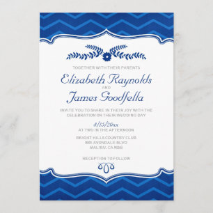 Convites para Casamento Real Azul Zigzag