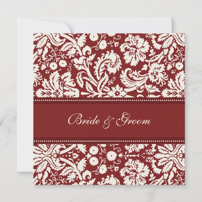 Convites para Casamento Red Cream Damask (Frente)