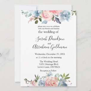 Convites para Casamento - Rosas Florais Azuis, cor