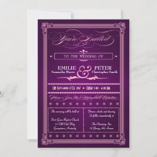 Convites para Casamento Roxo de Estilo de Poster v