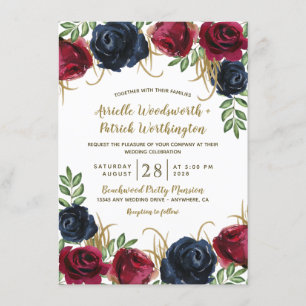 Convites para Casamento Russo Azul de Borgonha e M