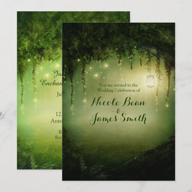 Convites para Casamento Russo da Floresta Encantad (Frente/Verso)