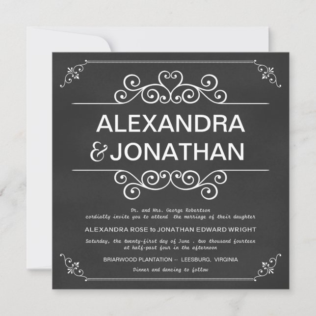 Convites para Casamento Russo de Chalkboard Elegan (Frente)