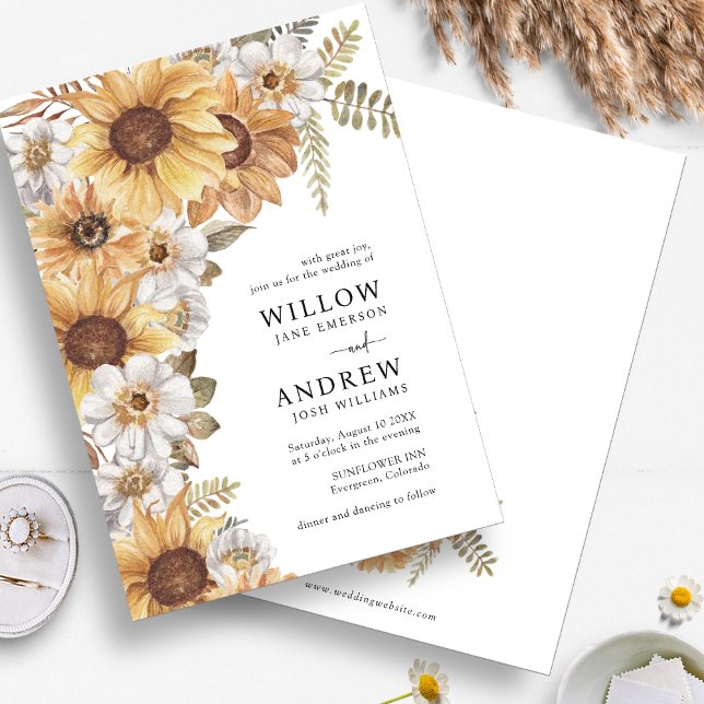 Convites para Casamento Russo de Girassol (Rustic Watercolor Sunflower Floral Wedding Invitations by Painted Paperie
)