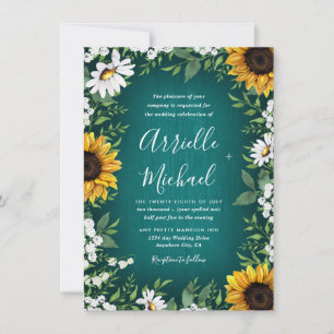Convites para Casamento Russo de Girassol Turquesa