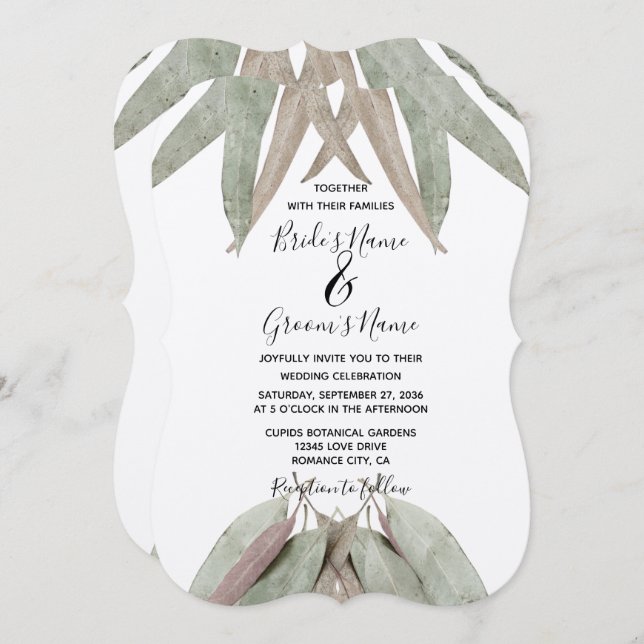 Convites para Casamento Russo Eucalyptus Leaf (Frente/Verso)