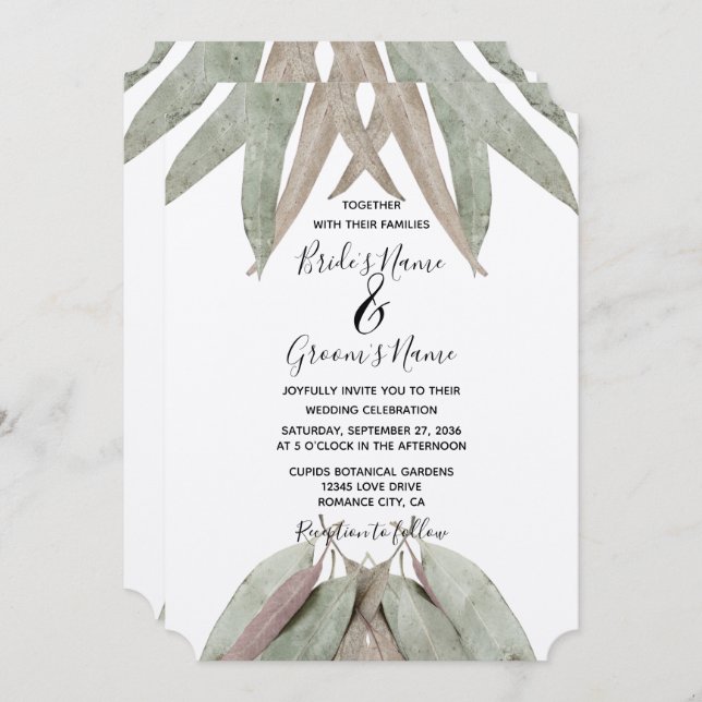 Convites para Casamento Russo Eucalyptus Leaf (Frente/Verso)