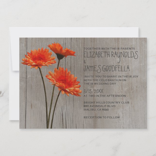 Convites para Casamento Russo Gerbera Daisy (Frente)