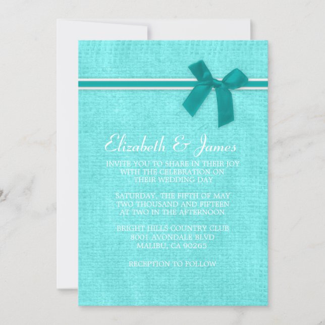 Convites para Casamento Russo Teal & Silver Burlap (Frente)