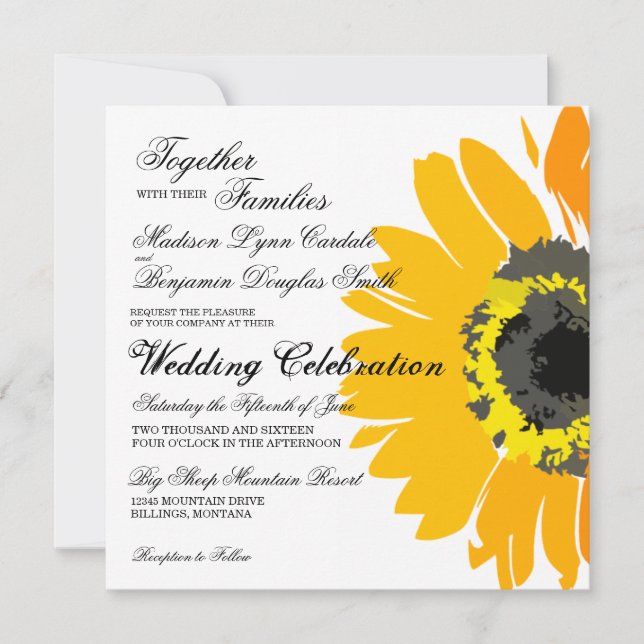 Convites para Casamento Rustic Country Sunflower (Frente)