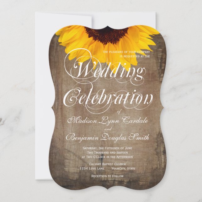 Convites para Casamento Rustic Country Sunflower (Frente)