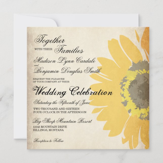 Convites para Casamento Rustic Country Sunflower (Frente)
