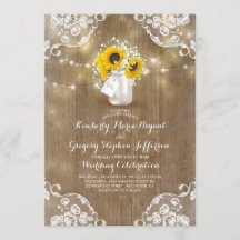 Convites para Casamento Rustic Mason Jar Sunflower