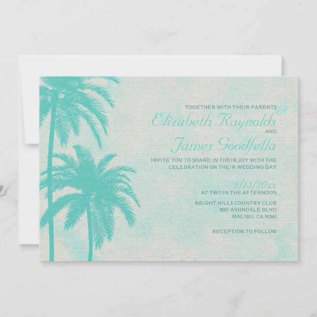 Convites para Casamento Rustic Palm Tree Burlap (Frente)