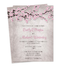 Convites para Casamento Rustic Pink Cherry Blossom