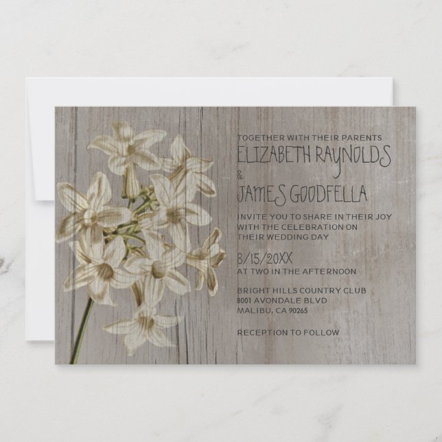 Convites para Casamento Rustic Stephanotis (Frente)