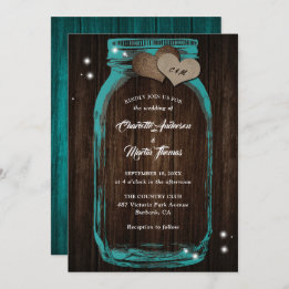 Convites para Casamento Rustic Teal Mason Jar