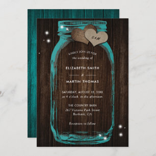 Convites para Casamento Rustic Teal Mason Jar