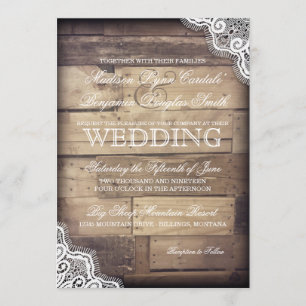 Convites para Casamento Rustic Wood and Lace Count