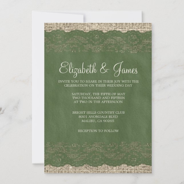 Convites para Casamento Rústico Verde (Frente)