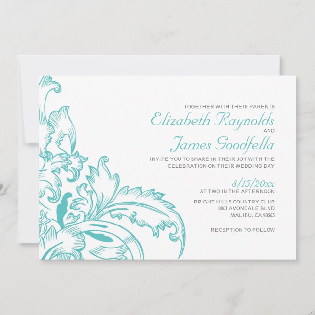 Convites para Casamento Teal Flourish (Frente)