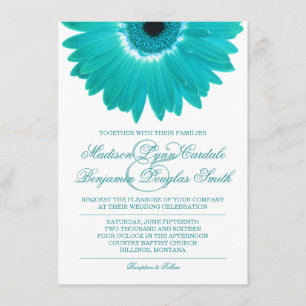Convites para Casamento Teal Turquoise Aqua Daisy