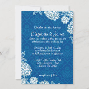 Convites para Casamento tema damasco Azul Elegante