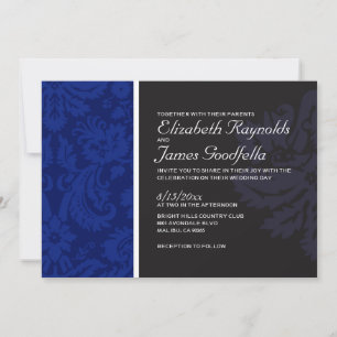 Convites para Casamento tema damasco Azul Marinho