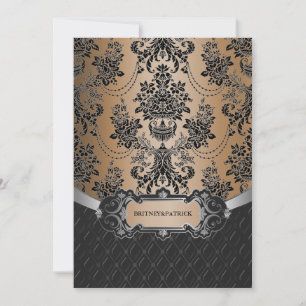 Convites para Casamento tema damasco Latte Castanh