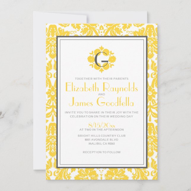 Convites para Casamento tema damasco Monograma Ama (Frente)