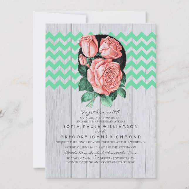 Convites para Casamento Tóxico Russo de Mint e Ros (Frente)