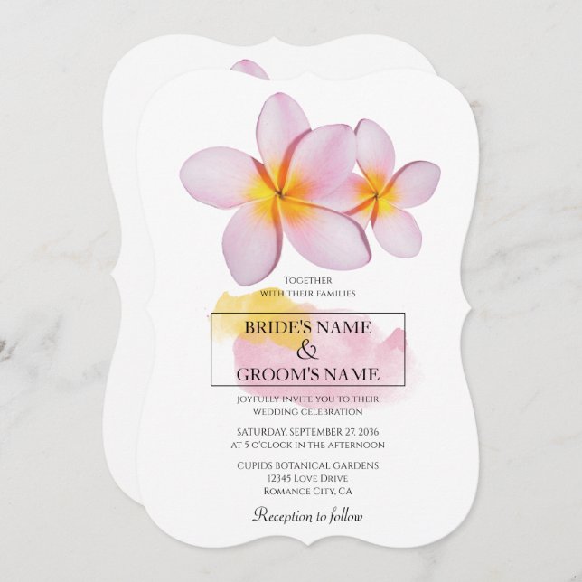 Convites para Casamento Tropical Plumeria Frangipa (Frente/Verso)