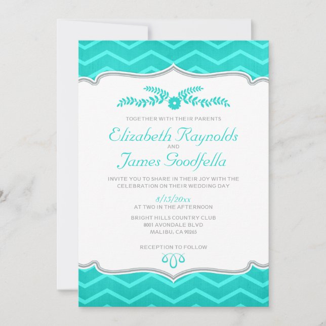 Convites para Casamento Turquesa Zigzag (Frente)