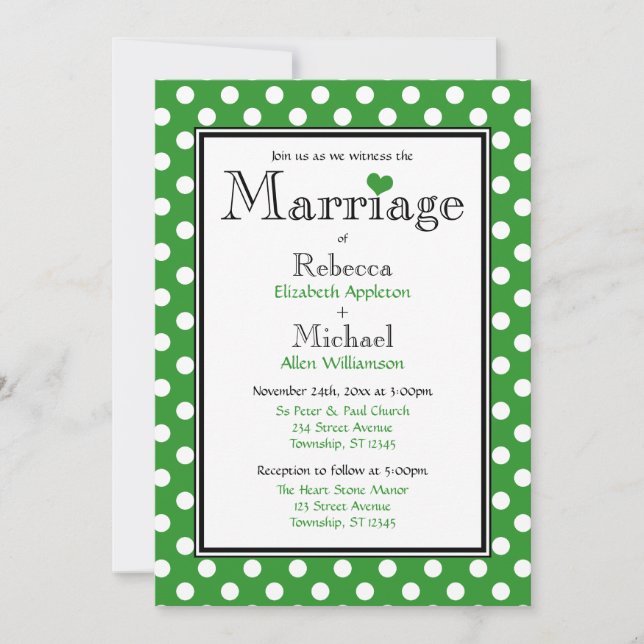 Convites para Casamento Verde bolinhas (Frente)