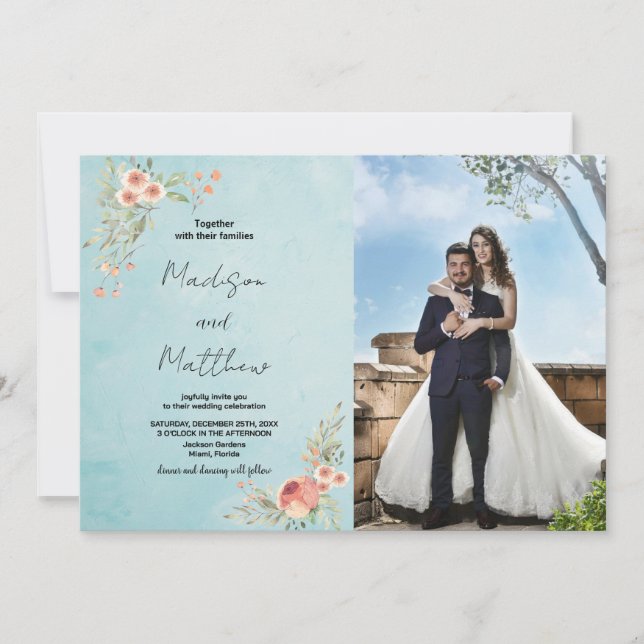 Convites para Casamento Verde de Flor Marrom com f (Frente)