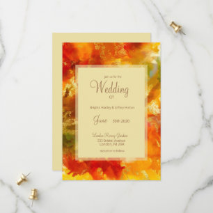 Convites para casamento vermelho, ouro, laranja, t