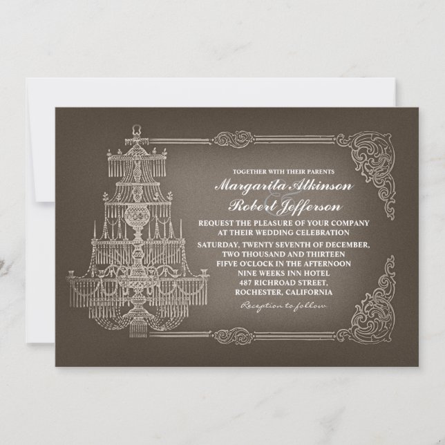 convites para casamento vintage chandelier (Frente)
