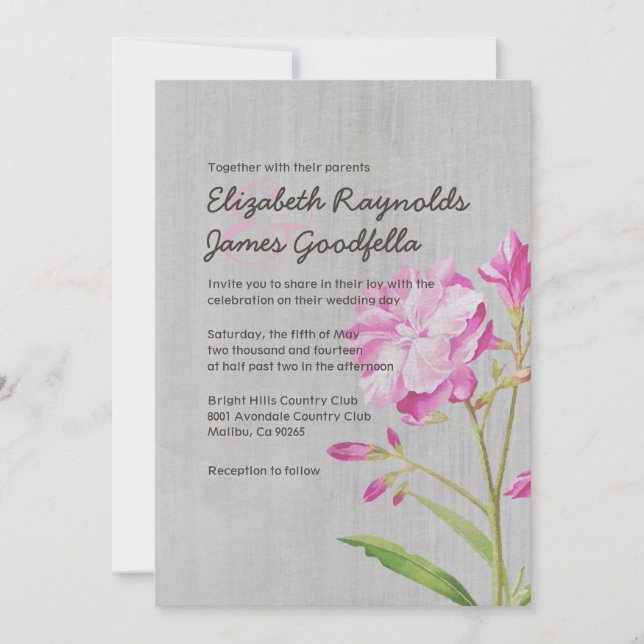 Convites para Casamento Vintage Oleander (Frente)