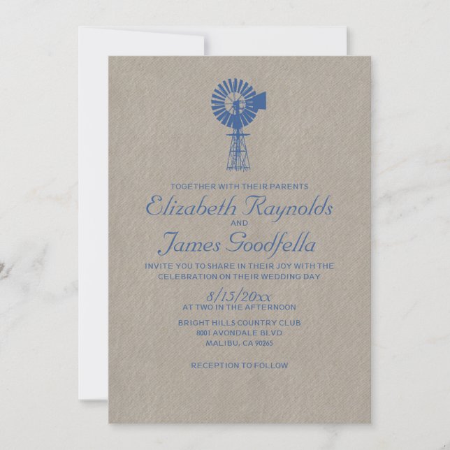 Convites para Casamento Vintage Windmill (Frente)