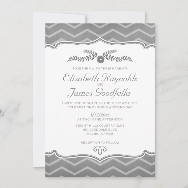Convites para Casamento Zigzag Cinzas (Frente)