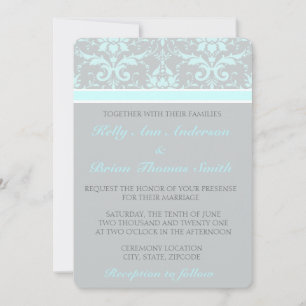Convites para Casamentos tema damasco Azul Elegant