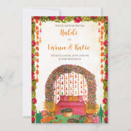 convites para cerimônia de Haldi em casamento hind