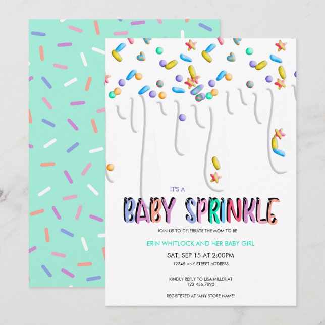 Convites para Chá de Bebê Sprinkle (Frente/Verso)