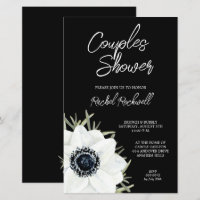 Convites para Chá de casamento Floral Branco Preto