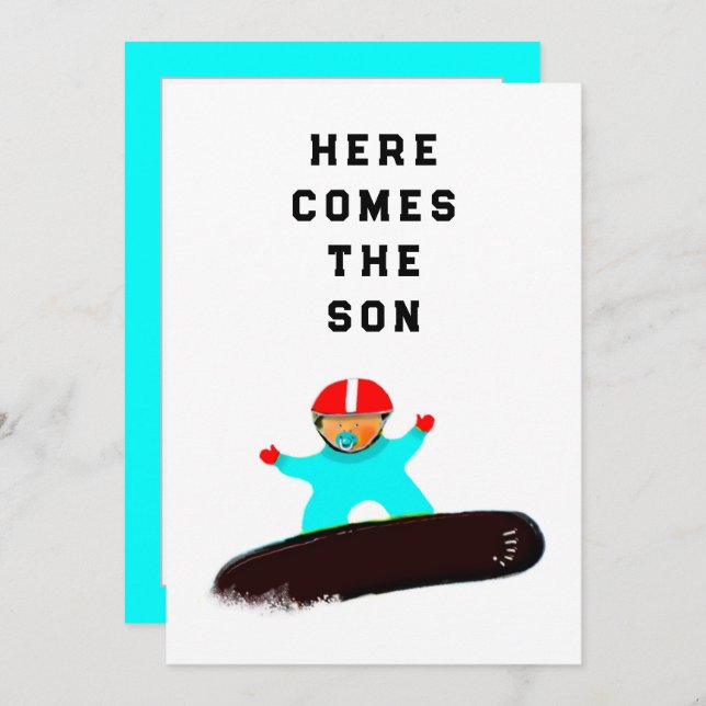 Convites para chá de fraldas Snowboarder (Frente/Verso)