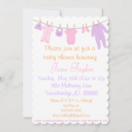 Convites para Chá de Roupas Pequenas e Rosa